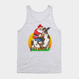 Farmer Santa Farming Farm Cow Merry Christmas Tank Top